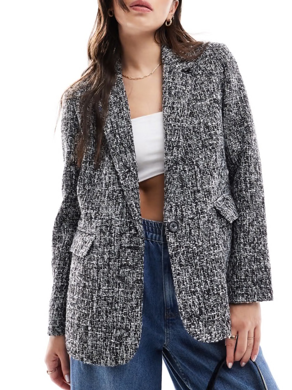 Abercrombie & Fitch Tweed Boucle Textured Salt & Pepper Black White Blazer